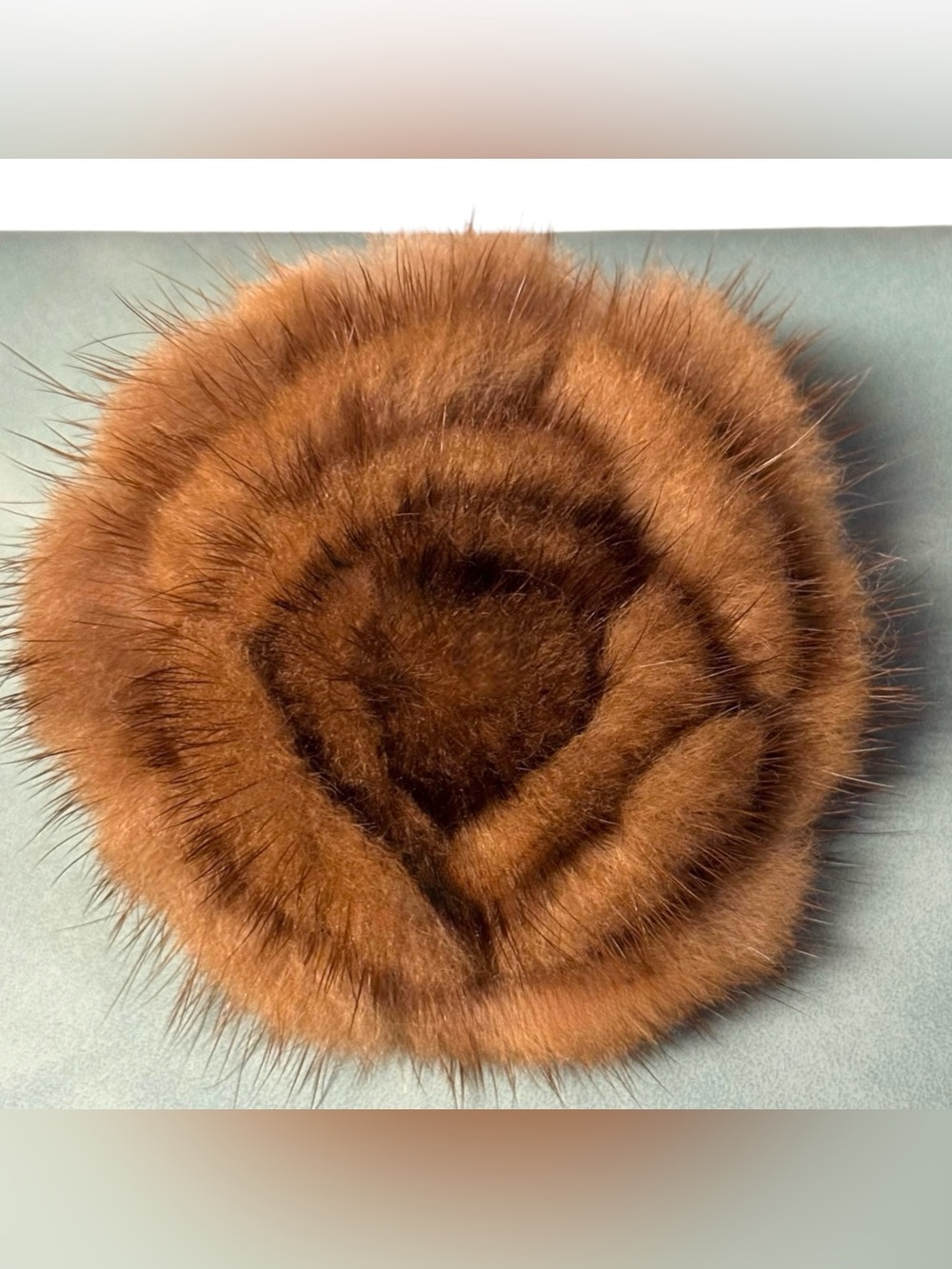 Vintage Upcycled Brown Mink Fur Camellia Flower Brooch 3”